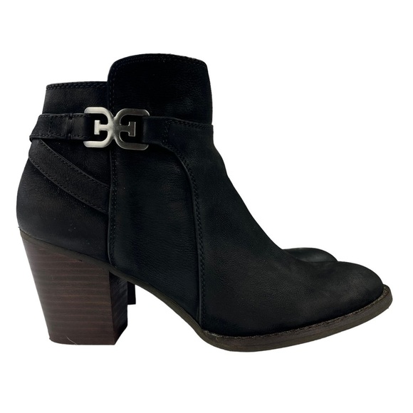 Sam Edelman Morgan Black Nubuck Leather Ankle Boots Stacked Block Heel Size 9.5‎ - Picture 1 of 14